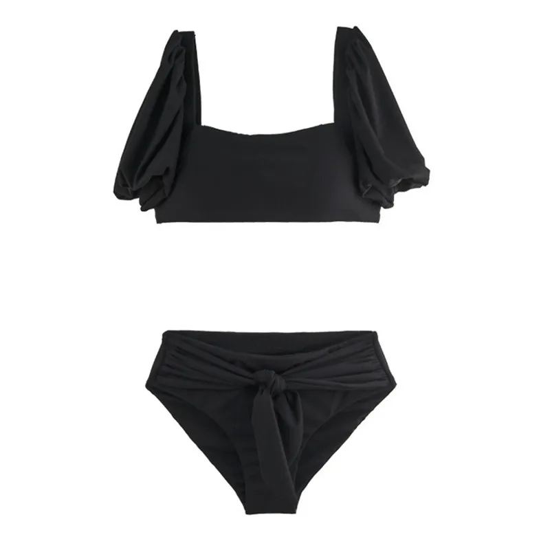 Пышный рукав бант бантик бикини набор женщин высокая Талия из двух частей