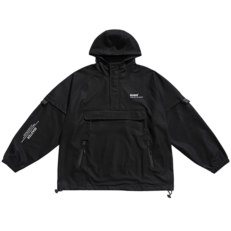 

Japan Style Letter Print Men Hooded Jackets Coats Streetwear Casual Outerwear Hip Hop Techwear Men's Clothes Windbreaker Hoody