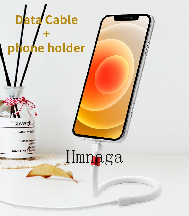 

Fast charging universal mobile phone holder data cable iPhone HUAWEI Redmi deformable hard data cable can be phone holder1.2M