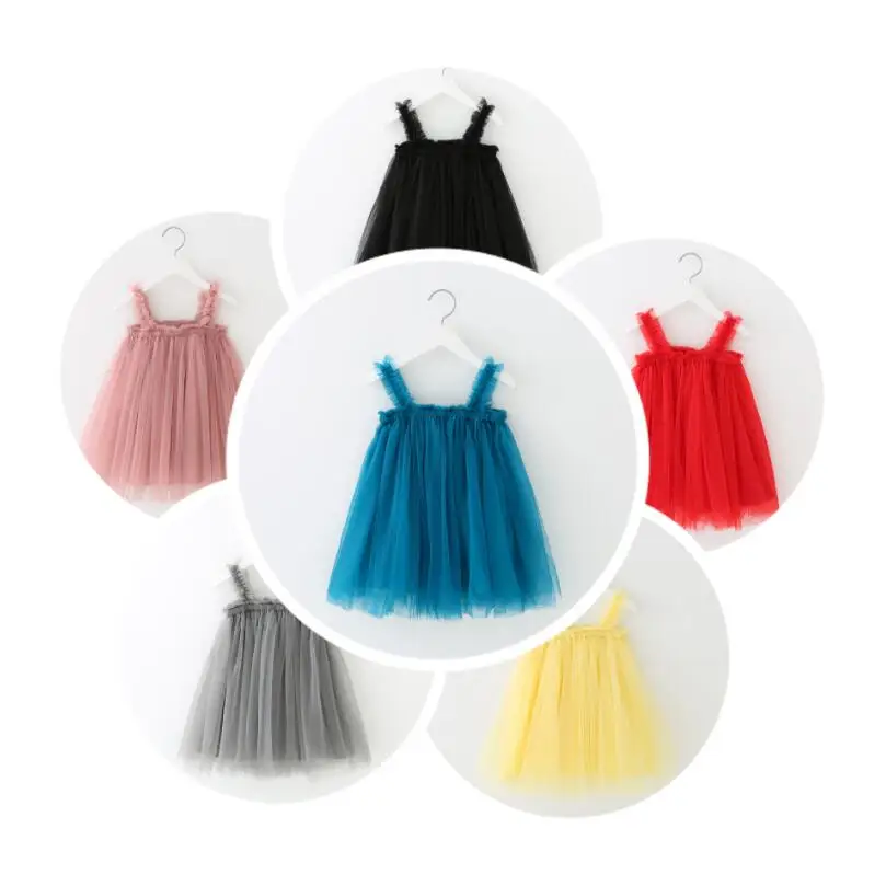 

dress girl summer solid color children wedding clothing baby girls clothes birthday party princess dress casual