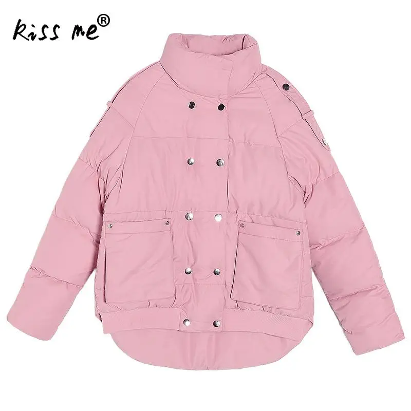 Свободный Зимний пуховик с высоким воротом женский жакет в стиле кэжуал теплый