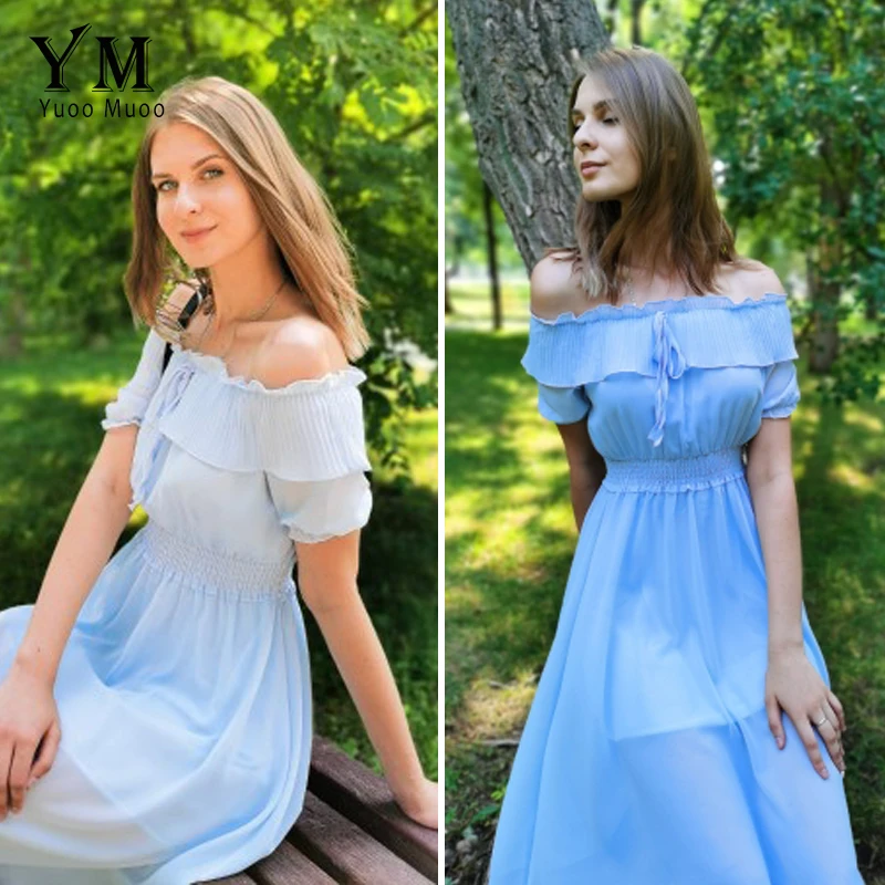 Платье YuooMuoo женское с открытыми плечами модное белое шифоновое однотонное