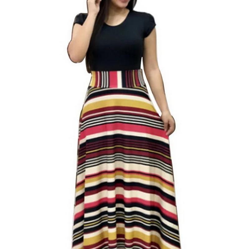 Женское длинное платье с коротким рукавом макси высокой талией и цветочным