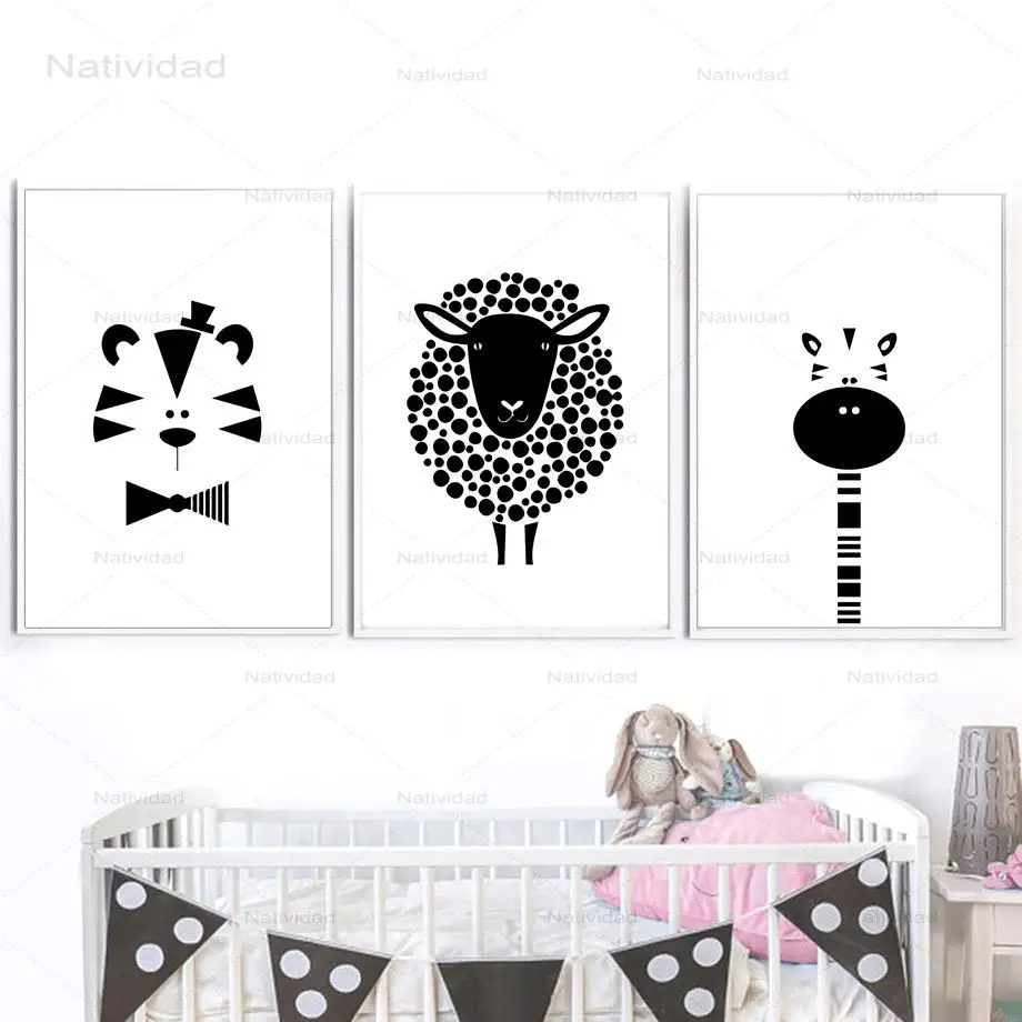 Овечка Жираф Тигр Корона настенная Картина на холсте скандинавские постеры и