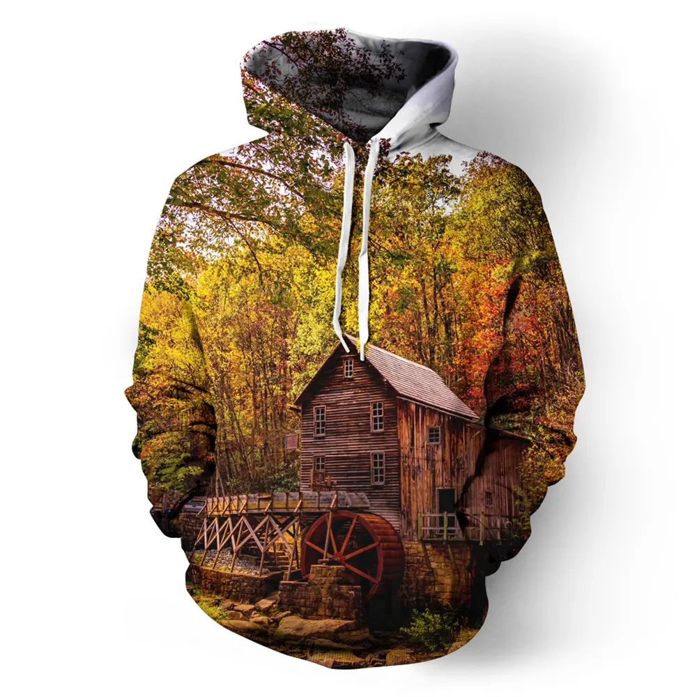 Толстовка SOSHIRL унисекс с капюшоном свитшот изображением водной мельницы