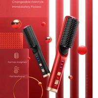 2021 new hair straightener brush cordless usb charge beard straightener hair styler hot comb hair iron heating brush beard brush