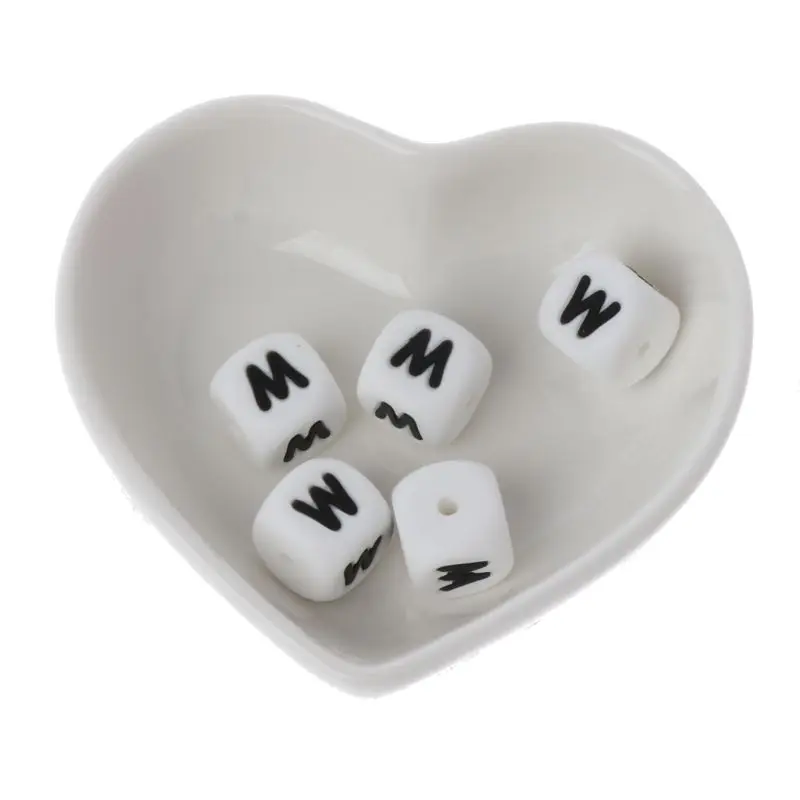 

5Pc Diy Letter Safe Silicone Teething Beads For Baby Teether Pacifier Chain 12mm BX0D