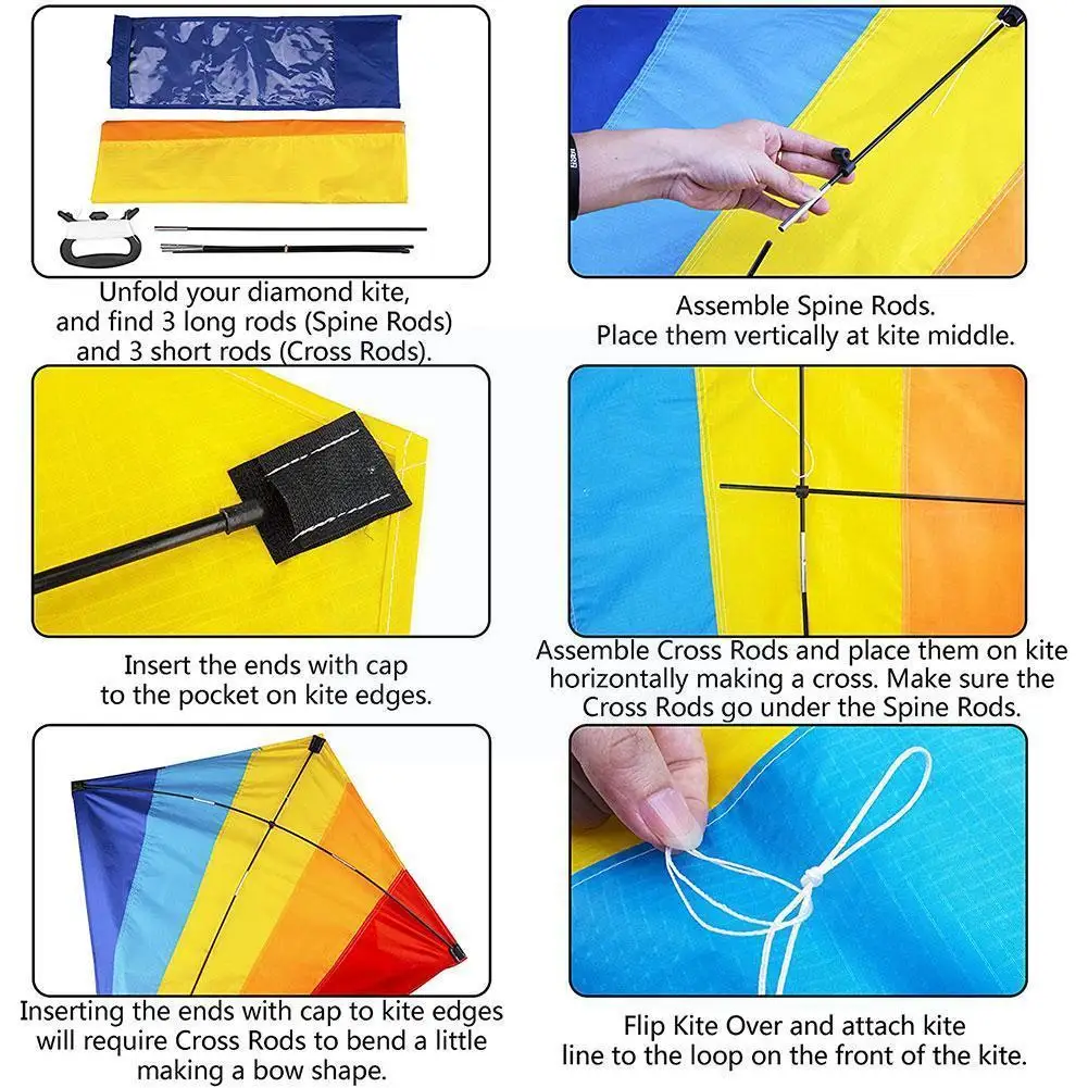 

Colorful Rainbow Kite Long Tail Outdoor Flying Toys Kite Kids Surf String With 100m Plastic Rainbow Handle Diamond Kite Z6R8
