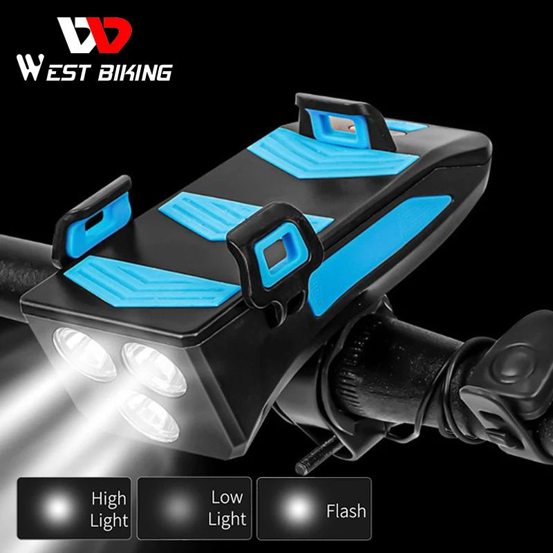 WEST BIKING 4 в 1 велосипедный фонарь Переднего рога светильник держатель телефона