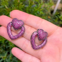 cwwzircon geometric double heart shape hot pink cubic zirconia drop earrings for women engagement jewelry accessories gift cz922