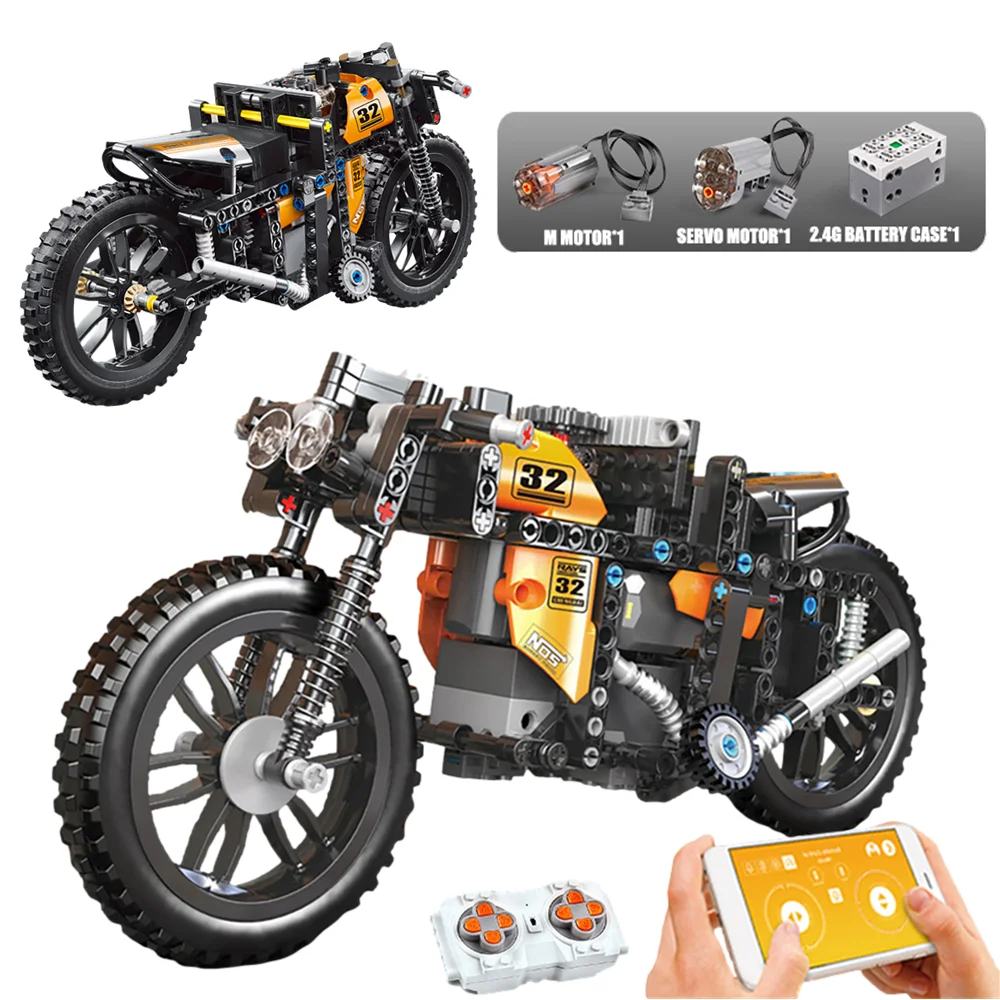 

City High-Tech Motorized RC Motorcycle Model Building Blocks MOC Ideas Motor Assemble Bricks DIY Toy For Children Birthday Gifts