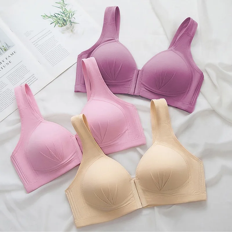

WENYUJH Plus Size Sexy Push Up Bra Front Closure Solid Brassiere Wireless Bralette Breast Seamless Anti-sag Bras For Women