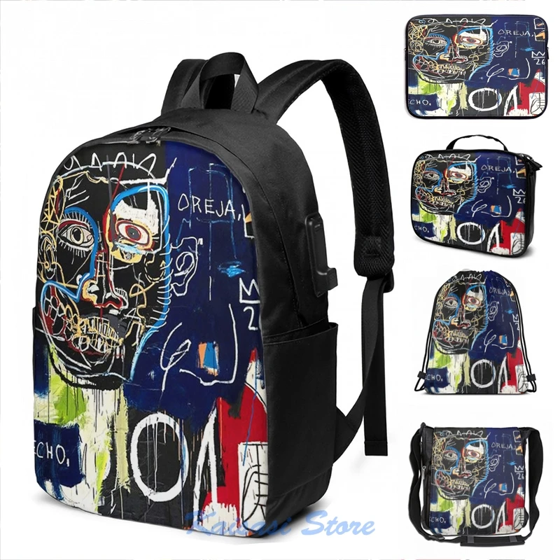 Забавный графический принт Basquiat Oreja рюкзак с USB зарядкой мужские школьные сумки