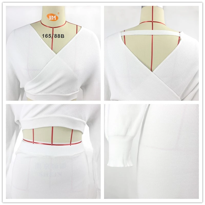 Fuedage Spring Sexy Two Piece Set Women V Neck Batwing Sleeve Hollow Out 2 Knitting Party Outfits |