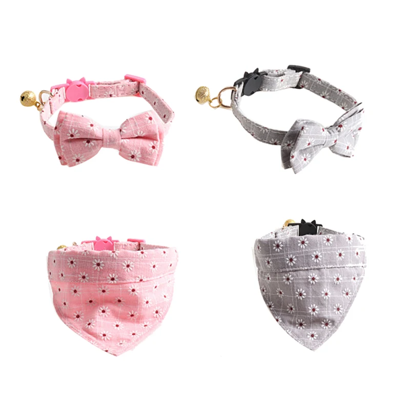 

Cute Cat Collar with Bell Safety Buckle Kitten Bandana Adjustable Bowknot Puppy Chihuahua Bibs Pets Necklace Accessories
