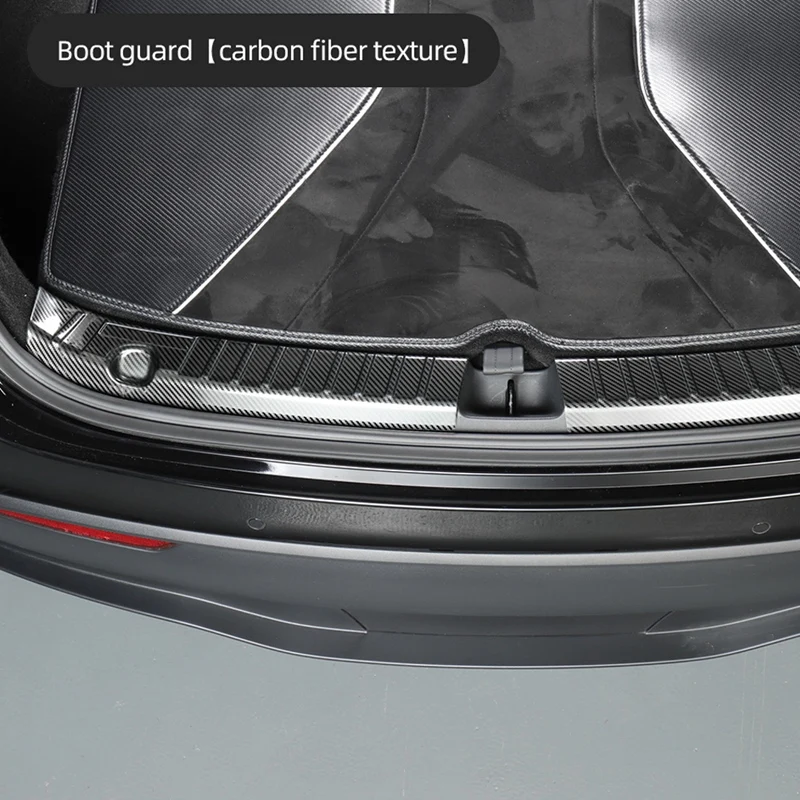 

Защитный бампер для заднего багажника Tesla Model Y 2021, внутренняя защита багажника из нержавеющей стали, отделка из углеродного волокна