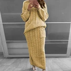 Женский трикотажный свитер с длинным рукавом, Облегающие юбки, Женский комплект, Осенний женский свитер, длинная юбка-карандаш, костюм