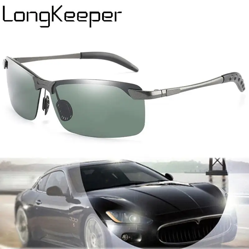 

LongKeeper Polarized Photochromic Sunglasses Men Change Color Sun Glasses Day Night Vision Driving Goggles Male Rimless Gafas