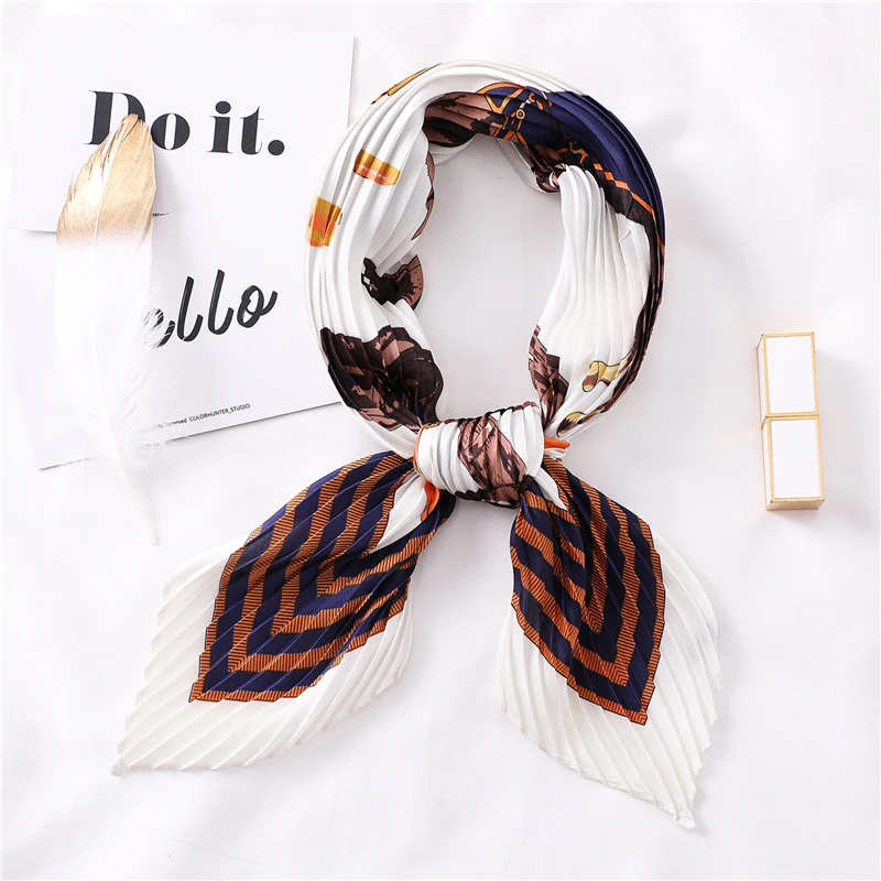 Новинка 2020 женский шелковый шарф квадратный шифоновый плиссированный для шеи