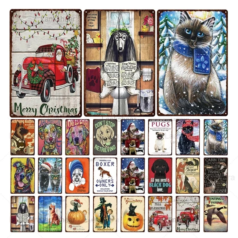 Металлическая жестяная ретро-вывеска в виде Санта-Клауса собаки кошки | Дом и сад