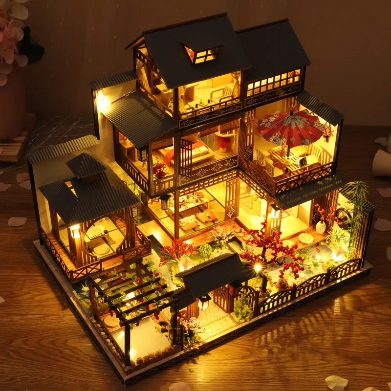 newest diy wooden dollhouse japanese architecture doll houses mininatures with furniture toys for children friend birthday gift free global shipping