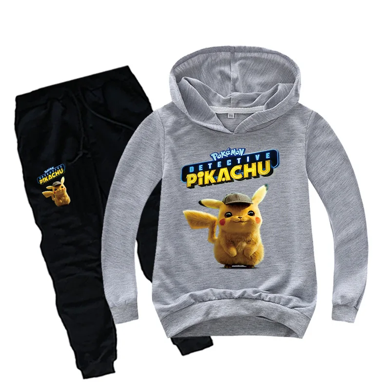 2019 Kids Cartoon POKEMON GO Tracksuit Pikachu Boys Girls Cosplay Costumes Full Sleeve Cool Clothing Sets hoodie Pants Suit | Детская