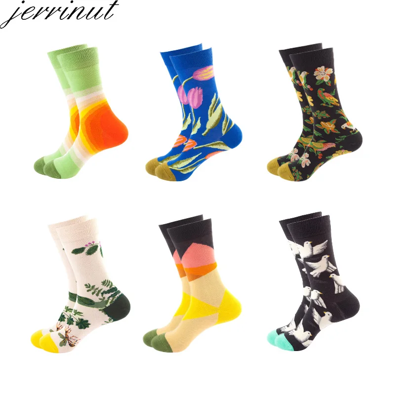 Мужские хлопковые Веселые носки с принтом милые модные мультяшным рисунком