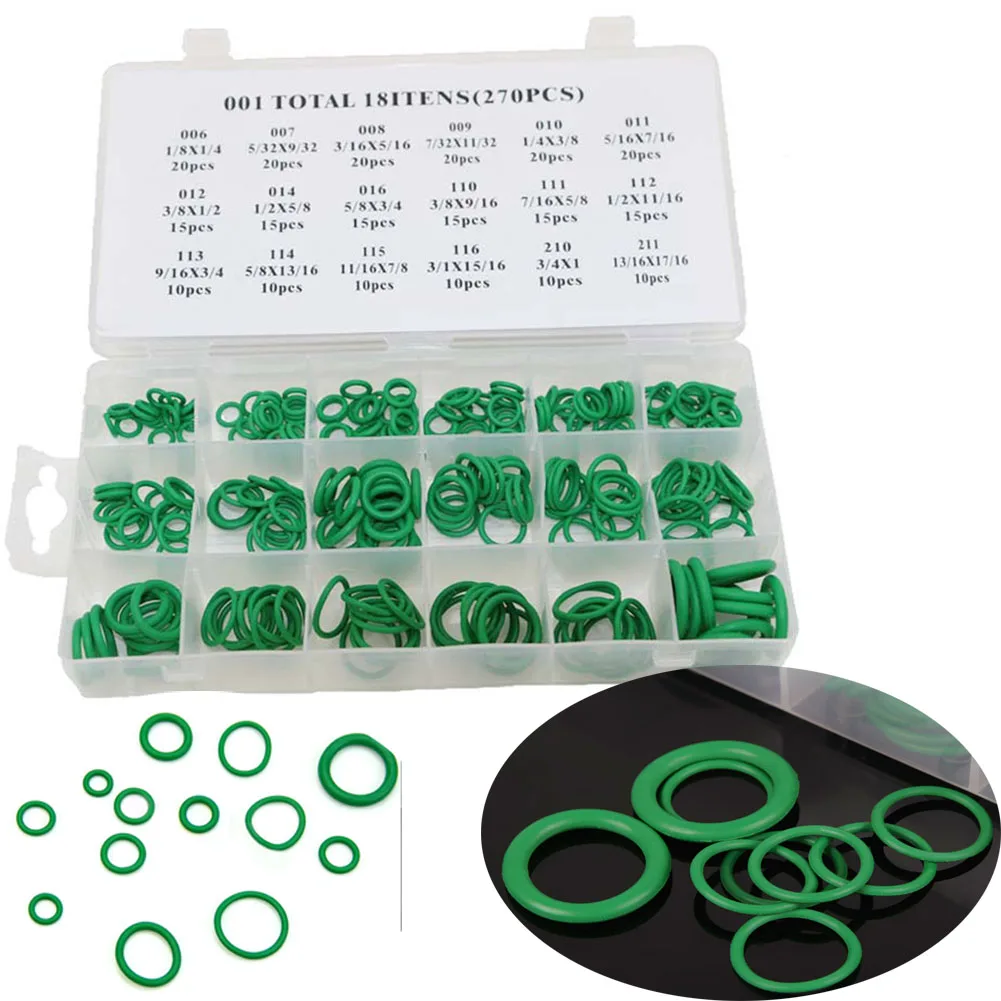 

270pcs Replacement Accessories Metric Mini Car Rubber Durable Round Air Conditioning Green Sealing Ring