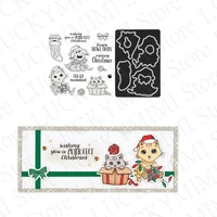 christmas cat and dog metal cutting dies and clear stamps for diy craft making greeting card decoration scrapbooking new arrival