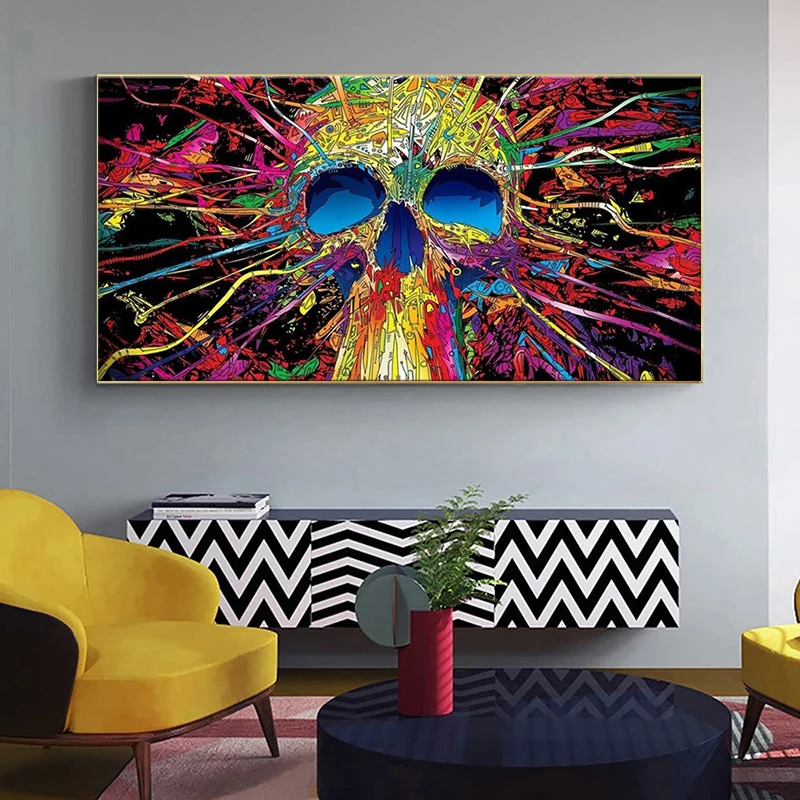 

Abstract Graffiti Art Colorful Skull Canvas Painting Cuadros Poster Prints Wall Picture for Modern Living Room Home Decoration