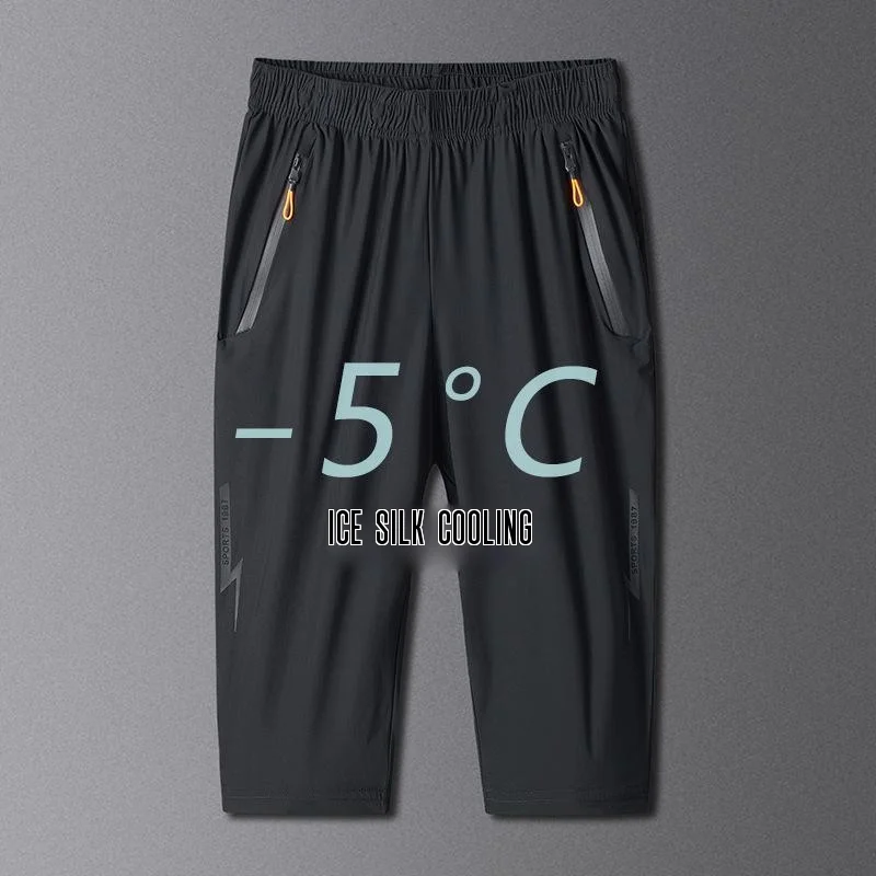 

Летние уличные укороченные брюки, шелковые мужские шорты, 7-точечные брюки, мужские спортивные брюки большого размера, быстросохнущие Стрей...