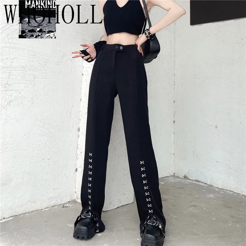 

Big 7 high waist split pants women's summer new ins dark straight casual pants