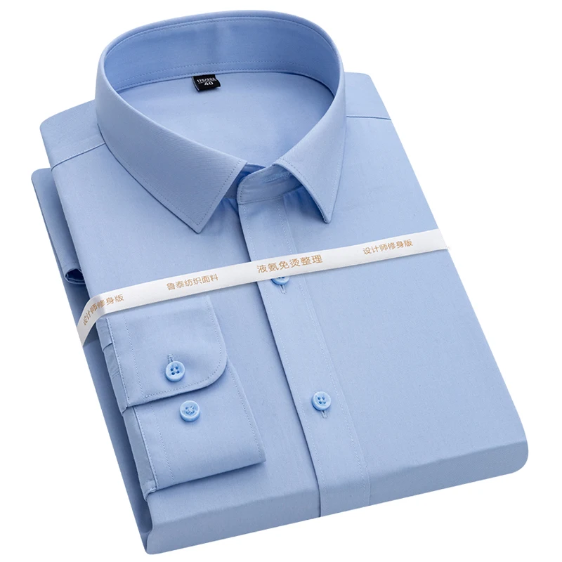 

Long Sleeve Classic Non-iron Solid Basic Dress Shirt Pocket-less Design Men's Casual Standard-fit Formal Business Social Shirts