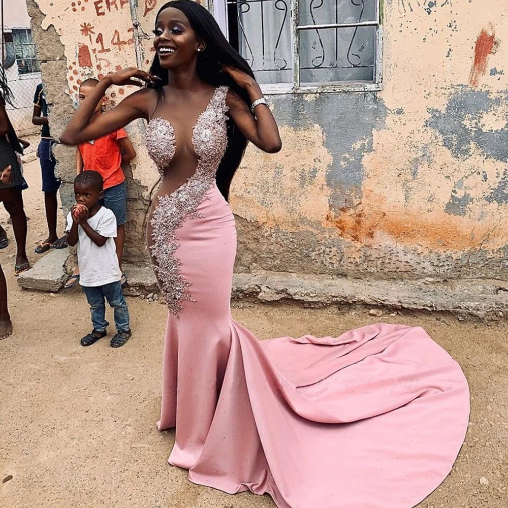 

Sexy Appliques Mermaid Evening Dresses Long 2021 women Satin Charming Eleglant Prom Gowns High Quality Custom vestido de fiesta