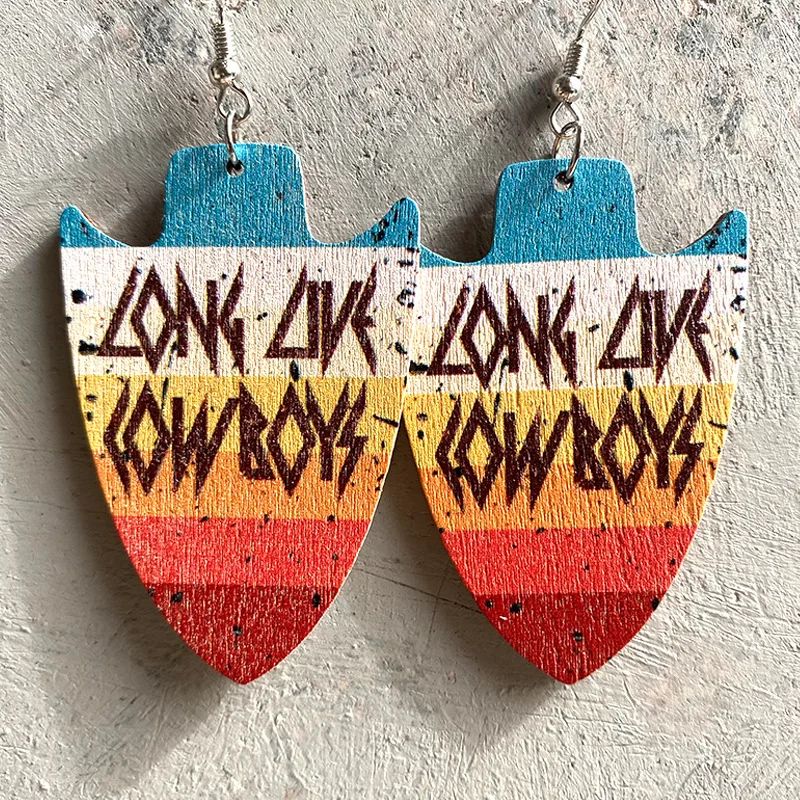 

Fashion Western Jewelry Aztec Printing Arrowhead Wood Dangle Drop Earrings