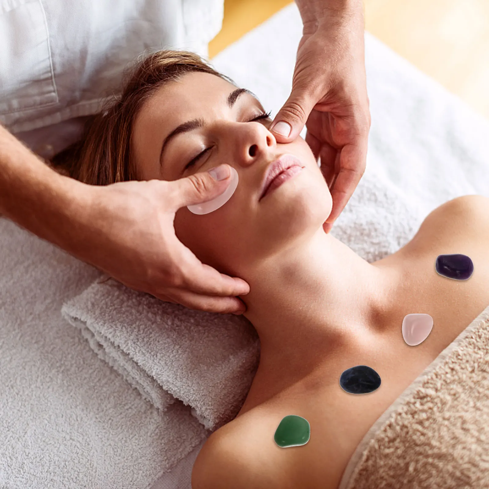 

8Pcs Simple Creative Gua Sha Boards Massage Instruments Smooth Unique Power Stones for Yoga Room Office