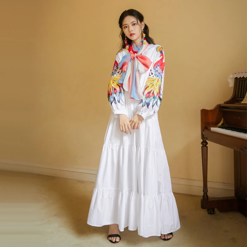 

Will fall on the new Chinese style v-neck accept waist dress embroidered embroidered shirt dress shows with Europe and the Unite