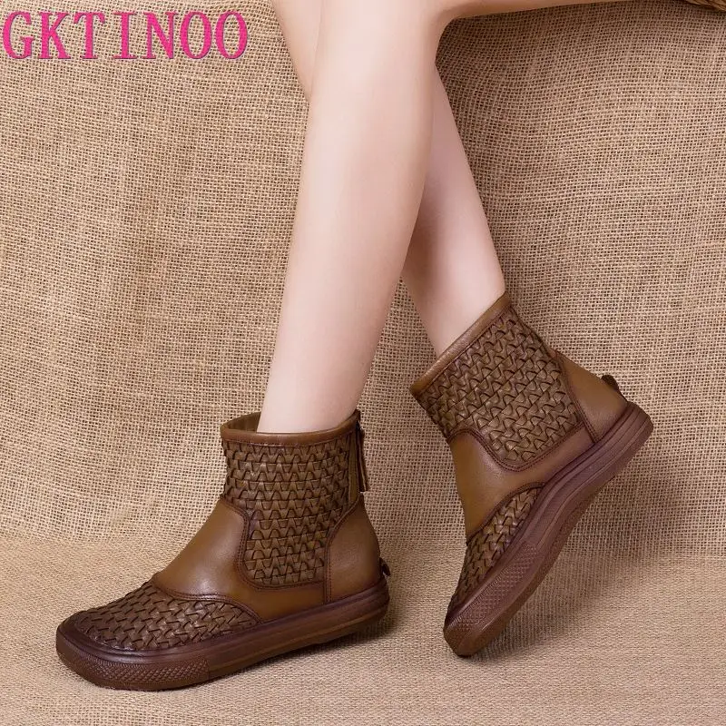 

GKTINOO/обувь; Женские ботинки из натуральной кожи; Смешанные цвета; Новинка 2021 года; Сезон осень-зима; Ботильоны ручной работы для отдыха на мол...