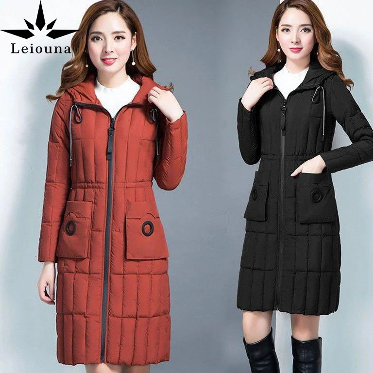 

Leiouna 6XL Plus Size Loose 2020 Fashion New Winter Jacket Women's Black Light Thin Coat Korean Fashion Long Slim Hooded Parkas