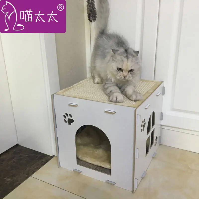

Wooden Cat House Small Four Seasons Villa Sisal Cat Cat Litter Cat Catching Plate Corrugated Cats Grinding Claws Toy House