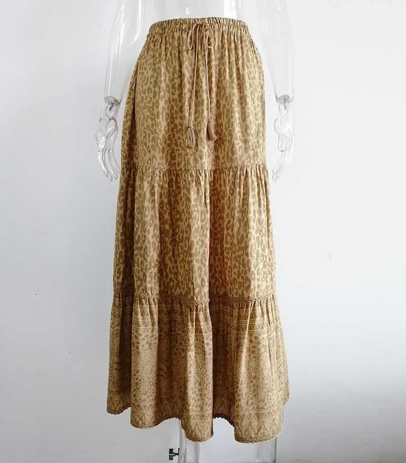 

Womens Elastic Drawstring Waist Causal MAXI SKIRT Chic Female Saias Chic Summer 2021 Leopard Print High Waist Skirts