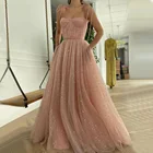 Платье для выпускного вечера LUXIYIAO LO176, розовое Тюлевое Плиссированное длинное платье-трапеция на бретелях с карманами, свадебные вечерние платья