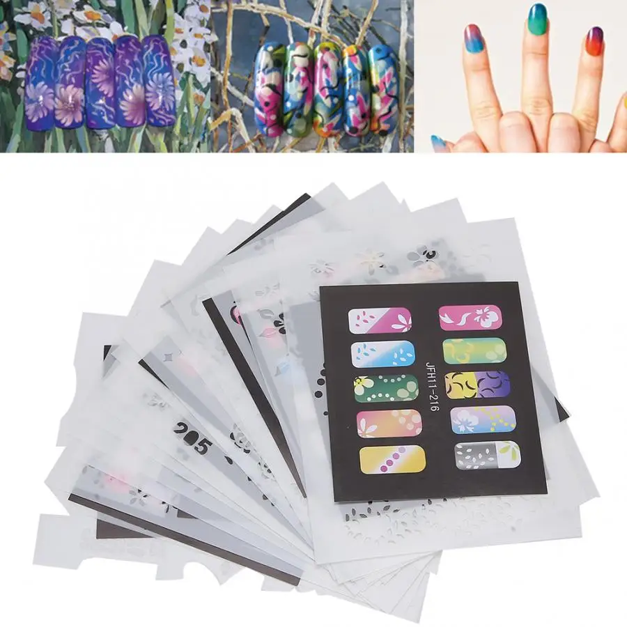 20 штук Nail Art Печать Шаблон трафарет многоразовый ногтей Стикеры пластины для