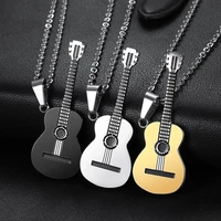 3 types classical titanium stainless steel music guitar pendant necklace for women men fashion jewelry gift accessories