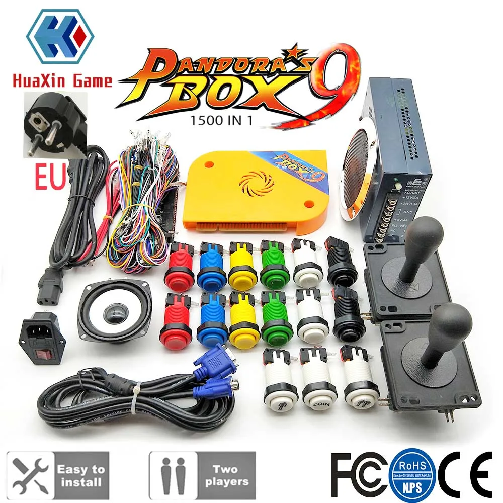 with EU Plug DIY игровых автоматов шкаф Комплект ящик Пандоры 9 1500 Игровая приставка в комплекте с HAPP кнопки Американский 8 способ джойстики - Цвет: with EU Plug