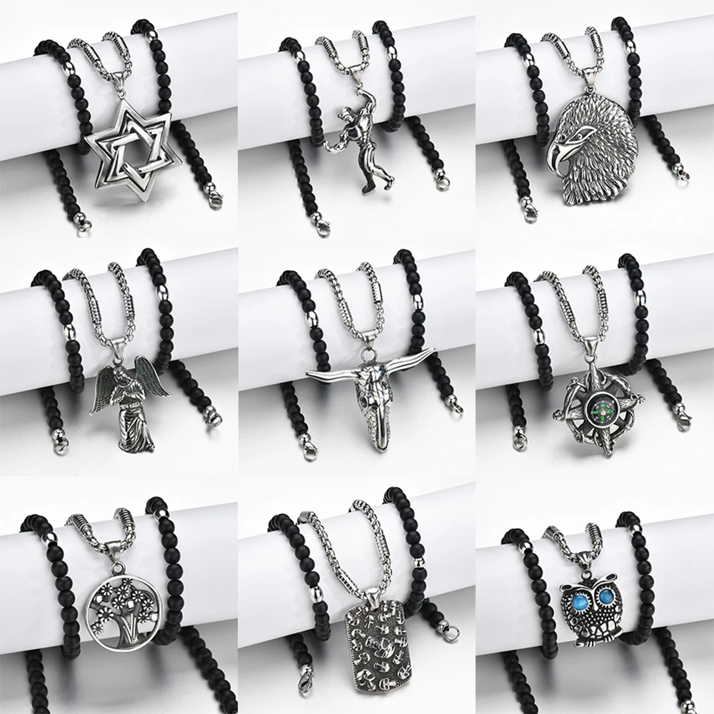 Ожерелье с орлом/коровой/черепом/головой гексаграмма компаса ангелом колье из
