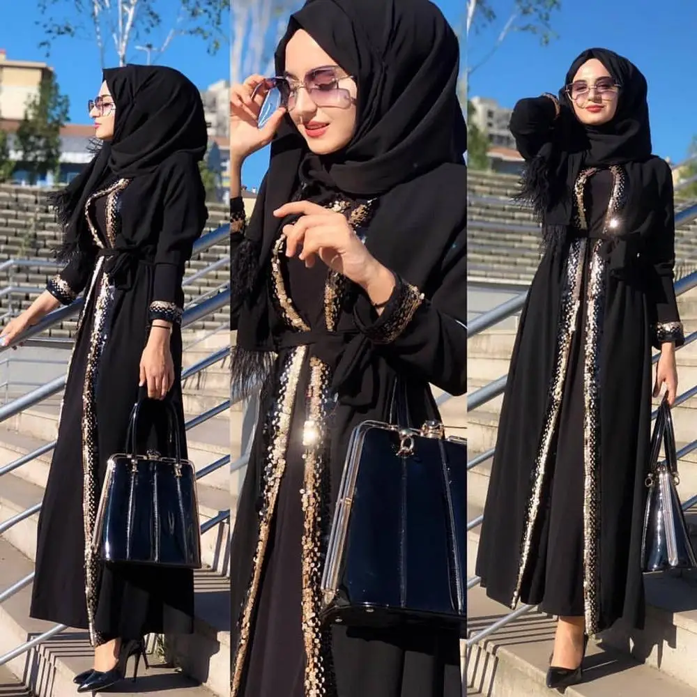 

Кимоно с блестками и открытой передней частью, кардиганы, женское Прозрачное платье-абайя в мусульманском стиле, летняя мода, Дубай, Турция, ...