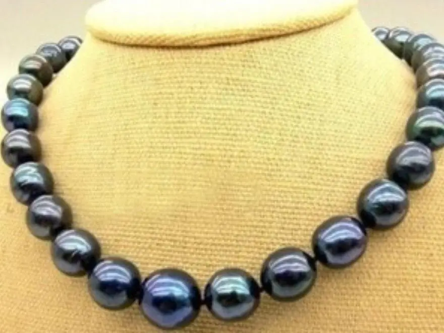 

New 9-10mm Tahitian Black Natural Pearl Necklace 17" A