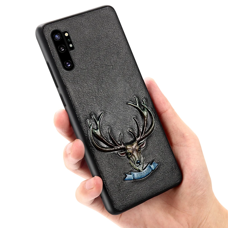 Genuine 3D Emboss Leather phone case for Samsung galaxy Note 10 Pro 9 A50 A70 A30 S10 S8 S9 Plus A8 360 Full protective |