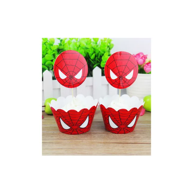 

Disney Marvel Spiderman Cupcake Insert Card Baking Decoration 12rim+12insert Children Birthday Party Supplies Mom Dinner Kitchen